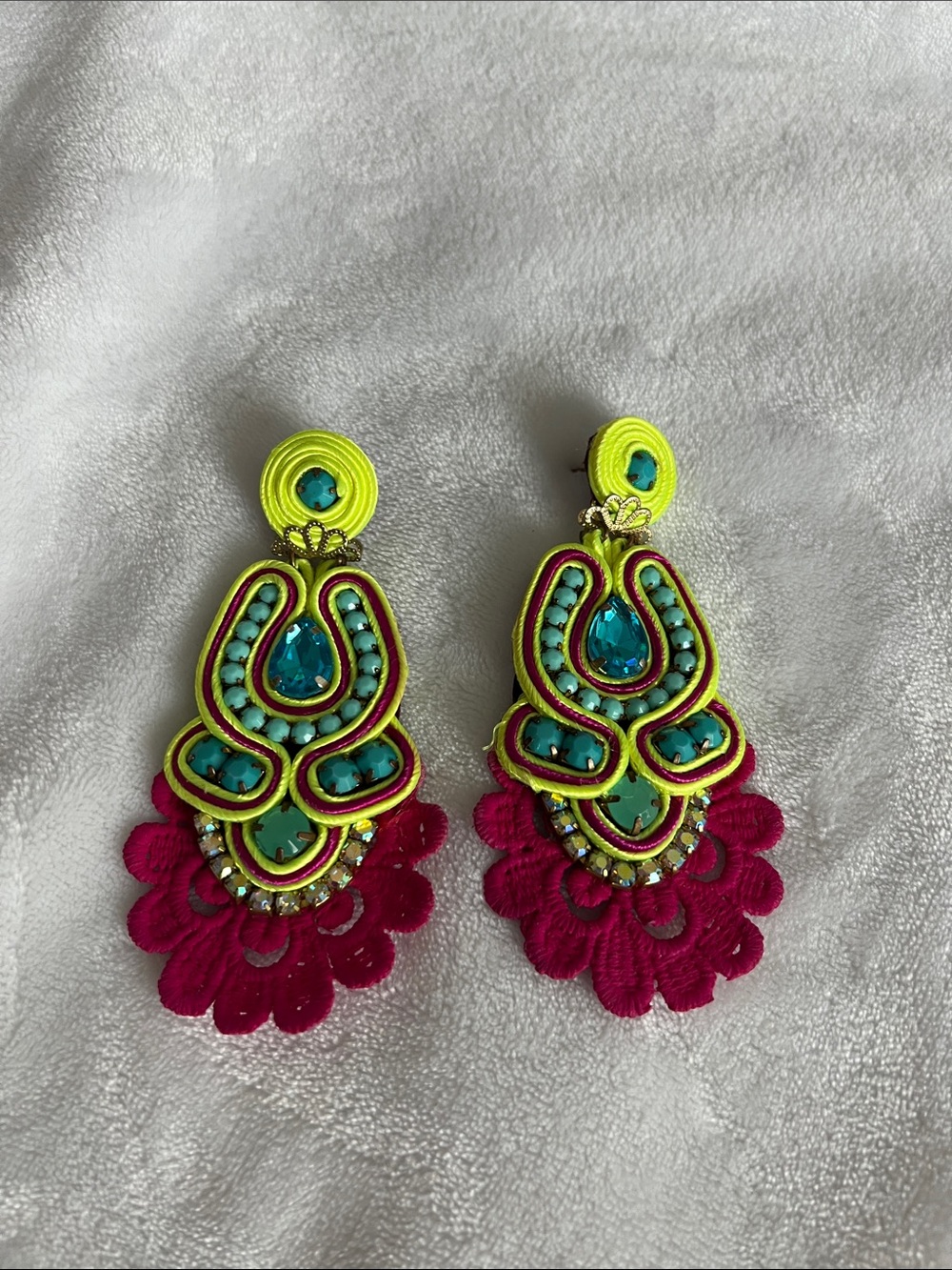 Handcrafted Pink and Yellow Beaded Statement Earrings